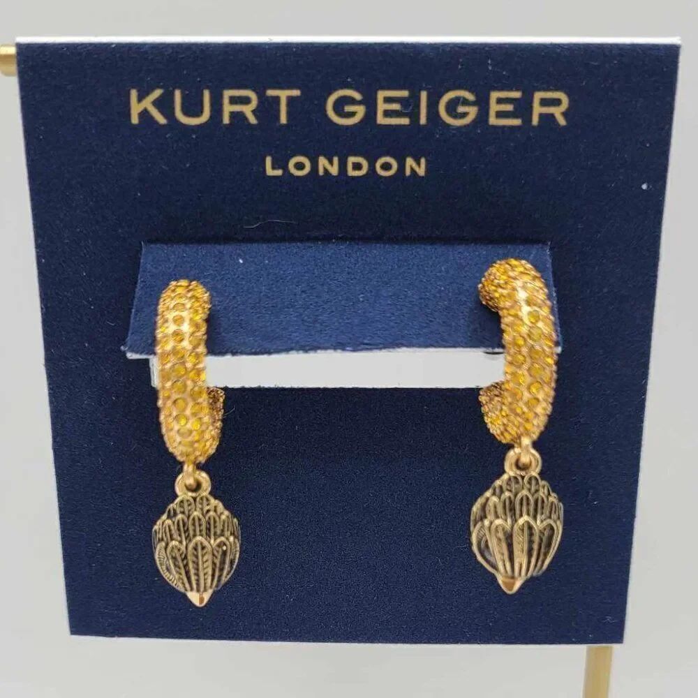 Kurt Geiger London Citrine Colored Crystal Hoops with Eagle Charms NEW!  NWT!